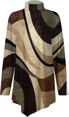 Vista 3 de RMXEi Camisetas de cuello alto de ajuste holgado para mujer, dobladillo irregular, a la moda, para otoño, blusas casuales