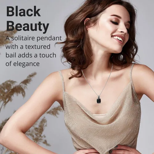 Vista 2 de SHOP LC DELIVERING JOY Black Tourmaline Necklace - Stainless Steel Pendant Necklace with a Solitaire Gemstone for Women - October Birthstone Jewelry