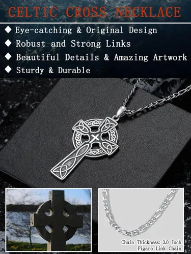 Vista 3 de Seiyang Collar de cruz de plata de ley 925 con colgante de crucifijo Ankh para hombres y mujeres, con cadena Rolo de 0.079 in, 22 pulgadas + 2