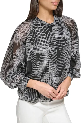 Vista 4 de Calvin Klein Blusa de manga larga con botones delanteros para mujer