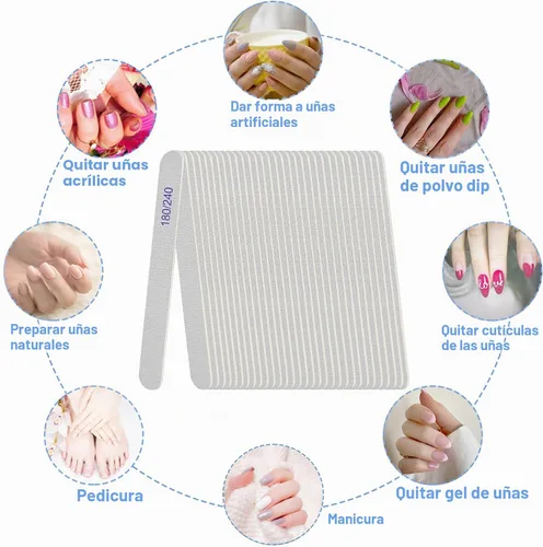 Vista 6 de Lima de uñas, pizarras de esmeril para uñas, grano 180/240, limas de uñas para uñas naturales, madera de doble cara, lima de uñas Emory profesional