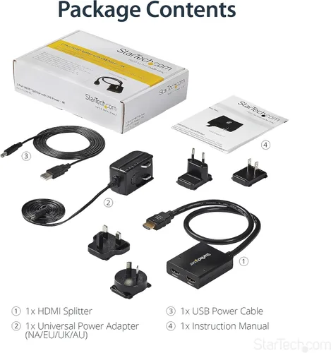 Vista 6 de StarTech - Divisor HDMI de 2 puertos, 4K 30Hz, alimentado por USB, negro (ST122HD4KU)