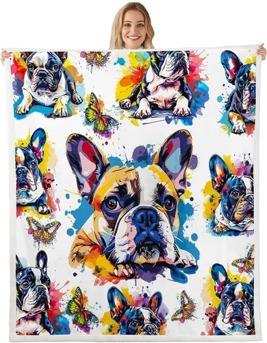 Vista 15 de Manta de perro salchicha de dibujos animados, bonita manta de felpa para decoración de sala de estar, flores de jardín en acuarela, sofá, cama