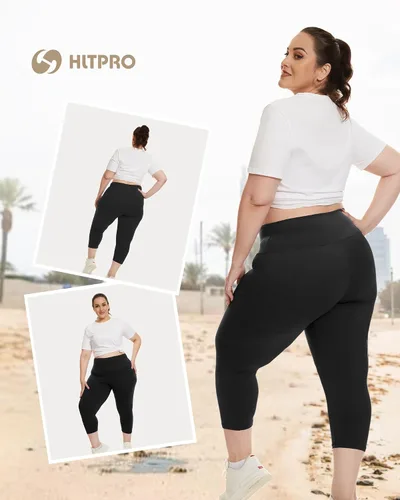Vista 5 de HLTPRO Paquete de 3 leggings de talla grande para mujer (XL - 4X), pantalones suaves y elásticos de cintura alta para entrenamiento, correr, yoga