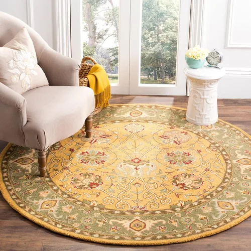 Vista 26 de SAFAVIEH Colección Antigüedades - Alfombra de 6' redonda, marrón y verde, hecha a mano, diseño oriental tradicional de lana, ideal para áreas