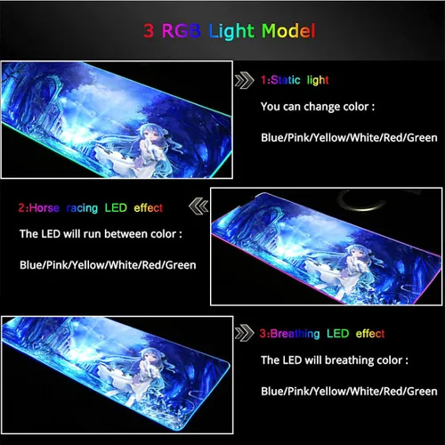 Vista 4 de Alfombrilla de mouse Kawaii Girl RGB para juegos de anime, Azur Lane Mause, tapete de anime, tapete de ratón de dragón, tapete de escritorio
