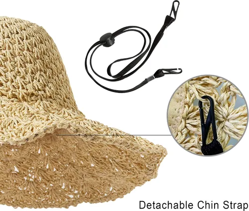 Vista 5 de Lanzom Womens Ladies Straw Hat Wide Brim Beach Sun Cap Foldable Large Floppy Braided Sun Hat for Travel