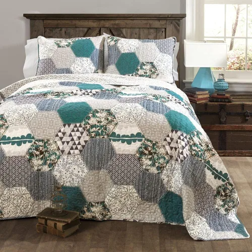 Vista 9 de Lush Decor Briley - Juego de edredón reversible de algodón de 3 piezas, color mandarina, juego de ropa de cama acolchado, colcha de retazos