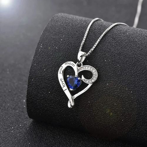 Vista 4 de Regalo de cumpleaños para mamá, collar con dije de corazón de plata esterlina 925 con texto en inglés "I Love You Mom