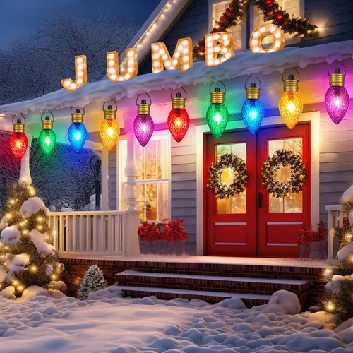 Vista 2 de Strawberry Jumbo C9 Luces de Camino de Navidad para Exteriores - 8.5 Pies 5 Luces LED C9 de Navidad, Luces C7 Cubiertas Jumbo Multicolor Luces