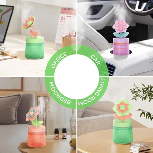 Vista 6 de Mini humidificador de flores bonitas, humidificadores de escritorio pequeños de niebla fría, humidificadores portátiles de escritorio personal USB