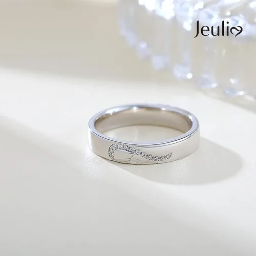 Vista 6 de Jeulia Anillo de plata de ley para mujer, con forma de corazón, dos tonos, con incrustaciones de alas de ángel, para parejas, boda, compromiso