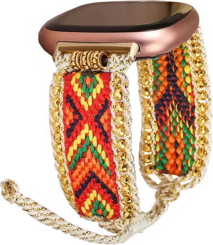 Vista 3 de Correa de nailon trenzada estilo bohemio retro compatible con Fitbit Versa 3/Versa 4/Sense 2/Fitbit Sense Bandas para mujeres y hombres, correa