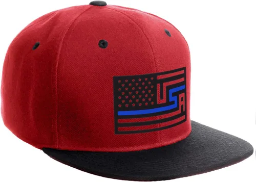 Vista 32 de I&W Hatgear Bandera de Rediseño de Estados Unidos Delgada Azul Línea Roja Soporte American Servicemen Sombrero El Snapback Línea Azul Delgada