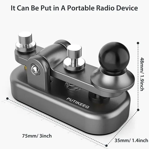 Vista 6 de Mini Morse Radio Key CW HAM Enviar Telegram Doble Paleta Morse Código Llave con Base de Cuerpo de Aleación de Aluminio Gris (S)