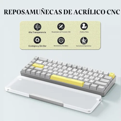 Vista 2 de Reposamuñecas acrílico para teclado profesional - Teclado compacto 60% - Teclados mecánicos Reposamanos ergonómico para teclado de computadora, base