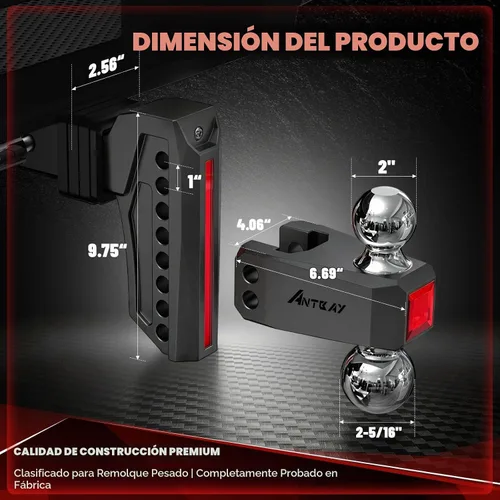Vista 6 de Enganche de remolque ajustable, se adapta a receptor de 2.5 pulgadas, caída y elevación de 7 pulgadas Negro