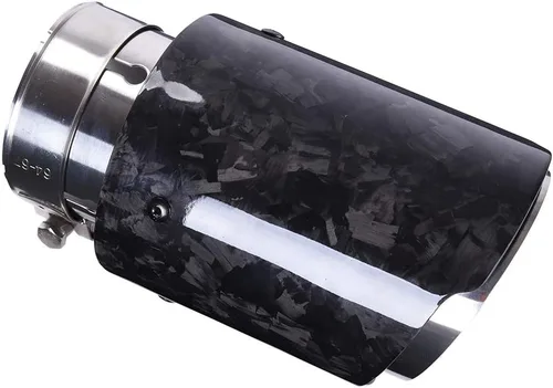 Vista 3 de CARMON Puntas de escape de fibra de carbono forjadas reales con tubos de silenciador de acero inoxidable plateado (entrada ID 3", salida OD 4")