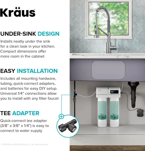 Vista 6 de KRAUS Purita FS-1001 - Sistema de filtración de agua de 2 etapas para debajo del fregadero con monitor de pantalla digital, FS-1001