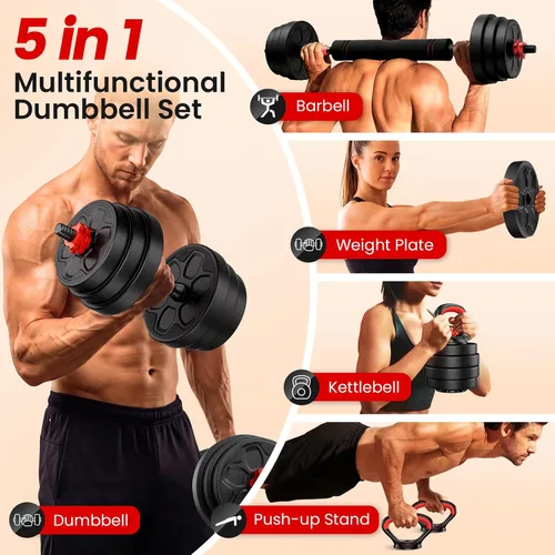 Vista 2 de Adjustable Dumbbell Set, 20/33/45/70/90lbs Free Weight Set with Connector, 5-in-1 Dumbbell Set for Barbells, Kettlebells, Push up Stand, Weight 33LB