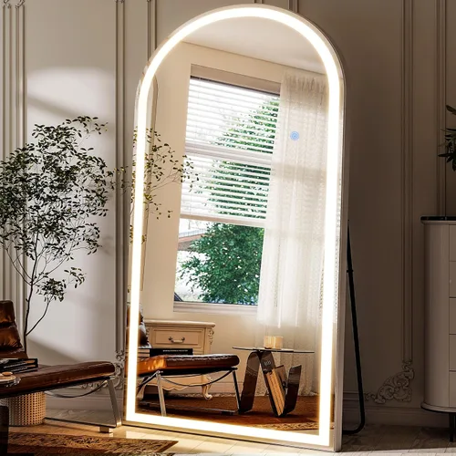 Vista 15 de GLSLAND Espejo LED Arqueado de Cuerpo Entero de 26"x68" con Luces para Montar en Pared/de Pie, Espejos de Piso Iluminados Regulables