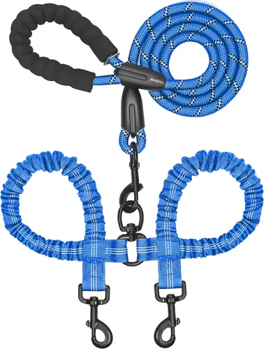 Vista 21 de iYoShop Correa doble para perro, giratoria de 360°, correa para caminar sin enredos con elástico absorbente de golpes para dos perros