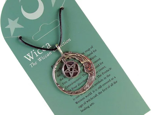 Vista 4 de La Pentacle en la luna peltre colgante sobre Cord Collar, la colección de Wiccan