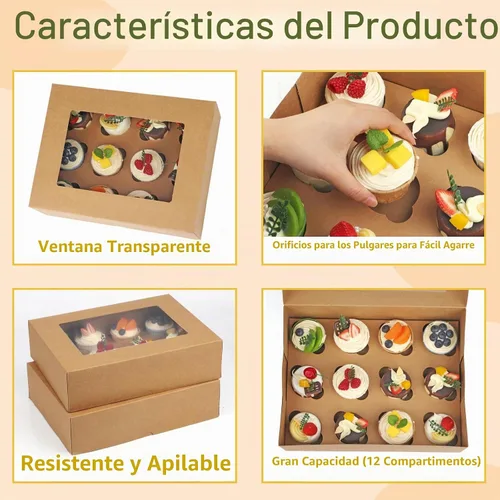 Vista 3 de Svalor Cajas para cupcakes, 12 unidades, paquete de 2 recipientes desechables para cupcakes, portador de cupcakes de grado alimenticio con ventana e