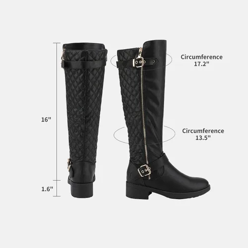 Vista 2 de DREAM PAIRS - Botas altas hasta la rodilla de pantorrilla ancha para mujer, botas tipo equitación con tacón bajo apilado