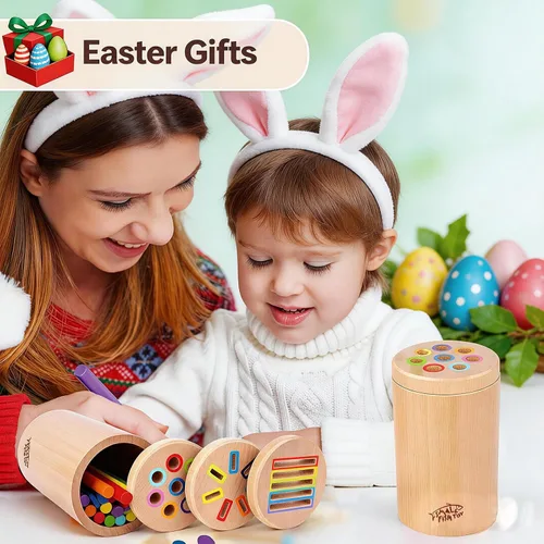 Vista 10 de Juguetes Montessori de madera para bebés y niños pequeños: 3 en 1 Aprendizaje de habilidades motoras finas Juguetes, juguetes sensoriales educativos