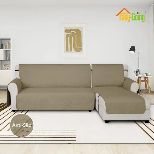 Vista 2 de Easy-Going - Fundas impermeables para sofá seccional con chaise, 2 piezas, antideslizantes, forma de "L", para perros, protector de muebles a prueba