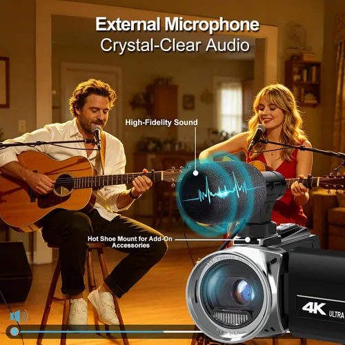 Vista 4 de Cámara de vídeo 4K 48MP para YouTube, videocámara compacta con micrófono