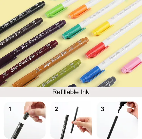 Vista 4 de Fudenosuke GC-SB16 - Bolígrafo de pincel para caligrafía, 16 colores, para letras a mano, caligrafía, dibujo, escritura, diario