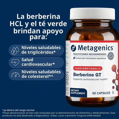 Vista 3 de Metagenics Berberina GT, 500 mg Berberina HCl, 60