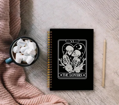 Vista 4 de Cuaderno gótico en espiral, diario gótico para parejas, cuaderno gótico para mujeres y hombres escritura, cuaderno de espiral para parejas de 8.3 x