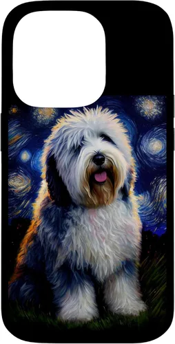 Vista 17 de Old English Sheepdog in Starry Night Painting Dog Mom Dad Case for iPhone 17