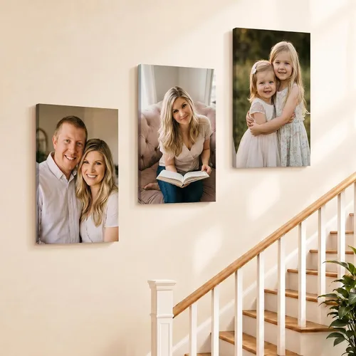 Vista 6 de Impresión de lienzo de foto personalizada, cuadro personalizado en lienzo para arte de pared, impresión de retrato de familia, boda y mascotas, obra