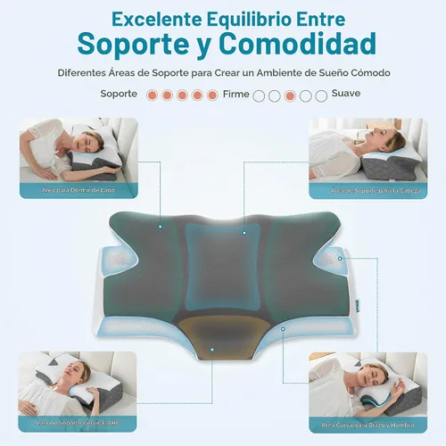 Vista 3 de Elviros - Almohada cervical de espuma viscoelástica con funda de almohada extraíble