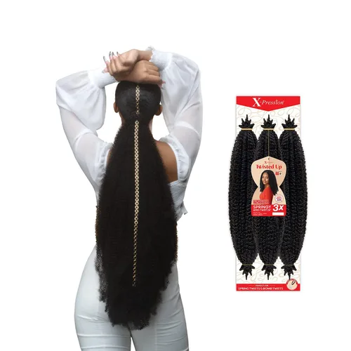 Vista 6 de X-Pression, Twisted Up Springy Afro Twist - Mechones de cabello rizado y enroscado extravagantes, x3, 24 pulgadas (1 paquete, 4)