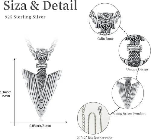 Vista 2 de StoryEtain Viking Arrowhead Necklaces, S925 Sterling Silver Cool Necklaces for Men Punk Hip Hop Viking Jewelry for Friends Brothers Husband Gift