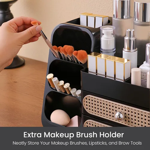 Vista 4 de Aveniee Organizador de maquillaje con cajones, gran organizador de encimera de baño para tocador, almacenamiento de cosméticos de escritorio