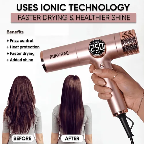 Vista 6 de RUBY RAE Secador de pelo Ionic de 2000 W, secador profesional de doble voltaje con difusor, diseño ligero, secado rápido, tecnología de bajo ruido