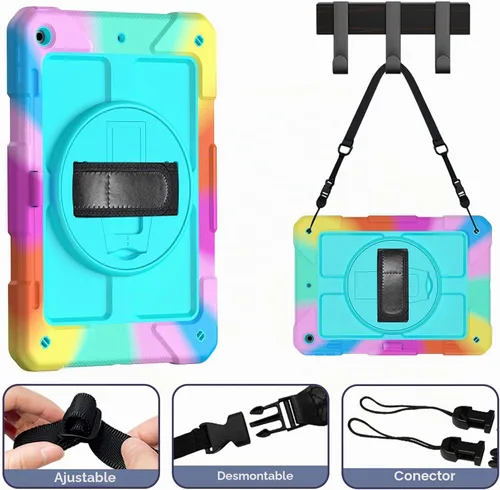 Vista 6 de LTROP Funda para iPad de 9ª/8ª/7ª generación (2021/2020/2019), Funda para iPad de 10.2" a prueba de golpes con correa para el hombro, soporte