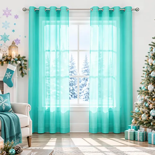 Vista 49 de KOUFALL Cortinas traslúcidas negras de 45 pulgadas de largo para ventanas de sótano, juego de 2 paneles con ojales, cortinas cortas Negro