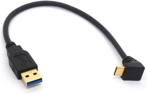 Vista 10 de Cable de extensión USB tipo C de 9.8 in, chapado en oro, USB 3.0 macho a 90 grados hacia arriba en ángulo descendente, cable tipo C, cable adaptador