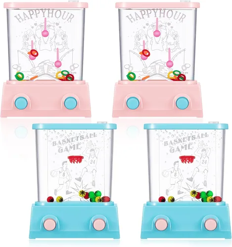 Vista 6 de Gejoy Juego de 4 piezas de juguetes de agua de mano para canasta de Pascua para niños, juego de mano para lanzar anillos de agua, mini retro