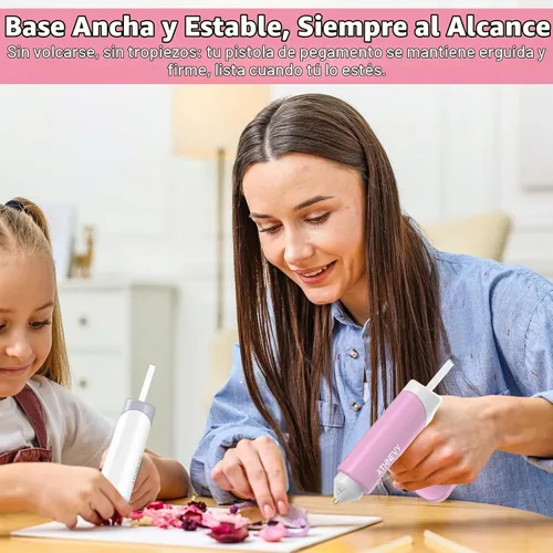 Vista 6 de Pistola de pegamento caliente inalámbrica de 4V 20W, precalentamiento rápido de 10s, 30 mini barras de pegamento de 7x100mm, recargable tipo C Rosa