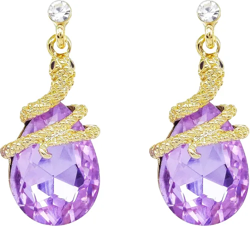 Vista 6 de Navachi Pendientes colgantes de gota de serpiente con forma de pera multicolor de cristal chapado en oro de 18 quilates