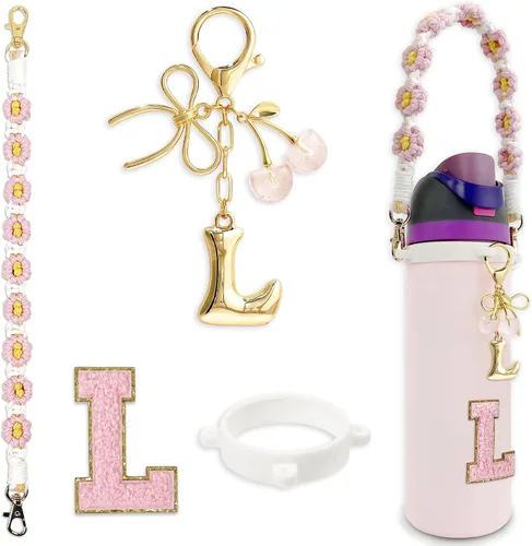 Vista 39 de Letter Handle Strap Accessories with Cute Initial Charm Compatible with Owala Water Bottle 24oz 32oz 40oz Owala Kids