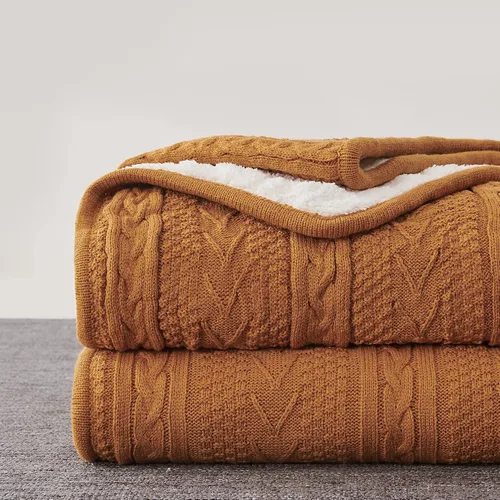 Vista 20 de Longhui bedding - Manta de punto trenzado de acrílico sherpa, gruesa, suave, grande, acogedora, manta de vellón tejida de color rojo vino para sofá